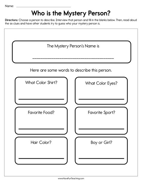 Who is the Mystery Person Worksheet - Have Fun Teaching