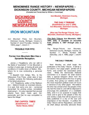 Fillable Online DICKINSON COUNTY NEWSPAPERS IRON MOUNTAIN Fax Email ...