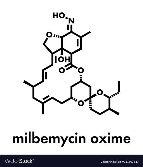 Milbemycin oxime antiparasitic drug molecule Vector Image