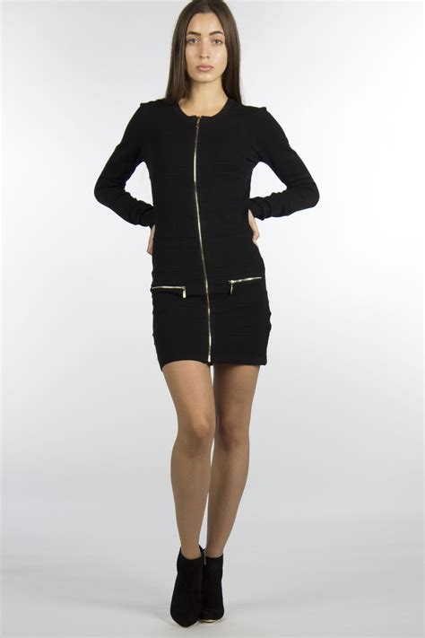 Gold Zipper Black Sweater Dress - Scoop Neck | Womens Clothing and Fashion | Posh Box Clothing