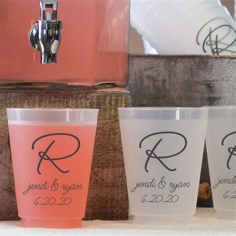 16 ounce reusable frosted plastic wedding favor cups personalized with design and up to 4 lines ...