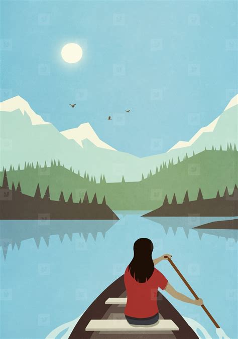 Woman canoeing on tranquil idyllic summer mountain lake (262210 ...