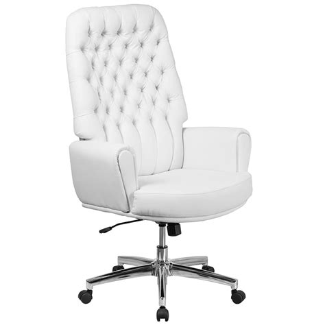 White Leather Executive Swivel Chair with Arms