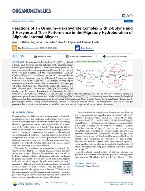 (PDF) Reactions of an Osmium–Hexahydride Complex with 2-Butyne and 3 ...