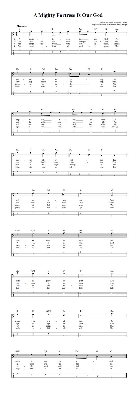 A Mighty Fortress Is Our God: Chords, Sheet Music, and Tab for Bass Guitar with Lyrics