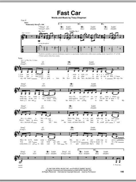 Fast Car by Tracy Chapman Sheet Music for Guitar Tab at Sheet Music Direct