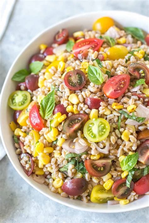 Summer Farro Salad with Tomatoes, Basil and Corn - Simply Whisked