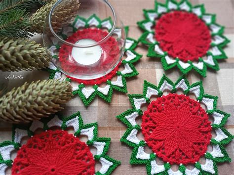 Christmas Crochet Poinsettia Coasters Christmas Table Setting - Etsy