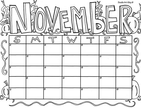 November Coloring Calendar for Kids