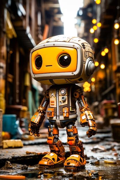 Premium AI Image | Robot toy is standing in the middle of street Generative AI