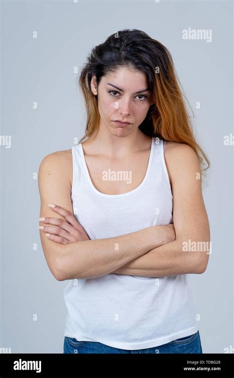 Facial expressions, emotions Anger. Young attractive caucasian woman ...