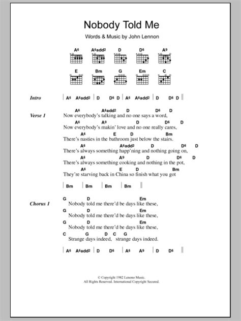 Nobody Told Me by John Lennon - Guitar Chords/Lyrics - Guitar Instructor