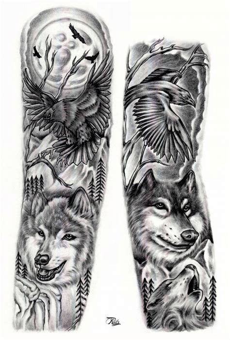 50+ Wolf and Raven Tattoos With Meaning | Wolf tattoo sleeve, Arm tattoos wolf, Full arm tattoos