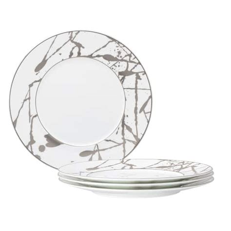 Noritake Raptures Platinum 8.75 in. White Porcelain Salad Plates (Set ...