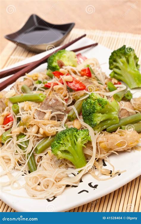 Warm Chinese Salad with Rice Noodles Stock Photo - Image of asian, diet ...