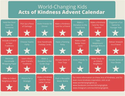 Advent Calendar Acts Of Kindness Printables