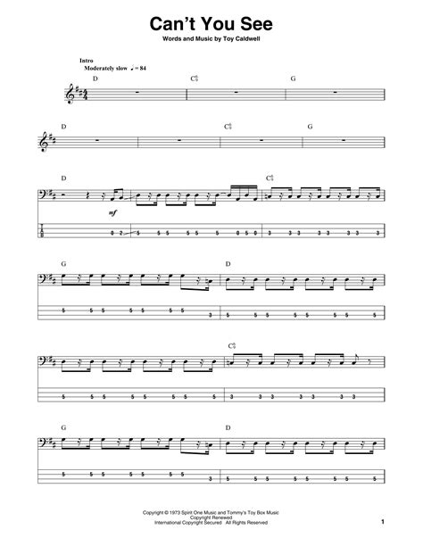 Can't You See by Marshall Tucker Band Sheet Music for Bass Guitar Tab at Sheet Music Direct