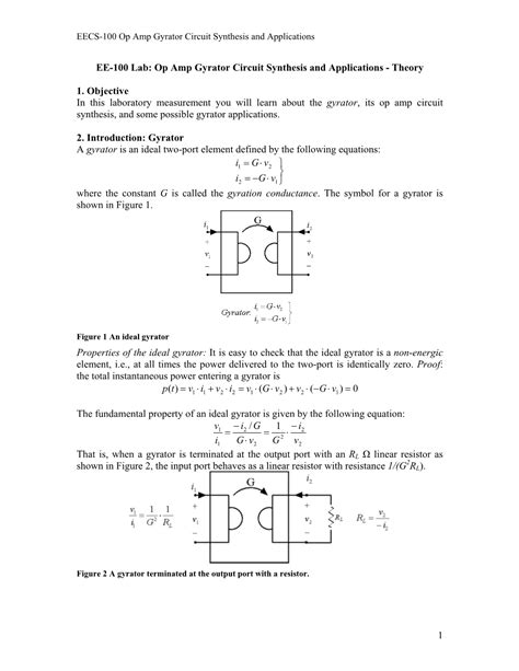 Op Amp Gyrator Circuit Synthesis and Applications - DocsLib