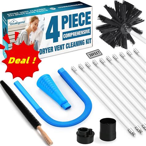 Sealegend Dryer Vent Cleaning Kit 4 Pcs Dryer Vent Cleaner kit 30 Feet Dryer Lint Trap Brush ...