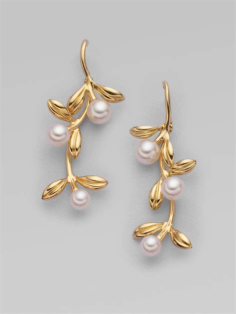 Mikimoto White Cultured Pearl 18k Yellow Gold Drop Earrings in Gold-Pearl (Metallic) - Lyst