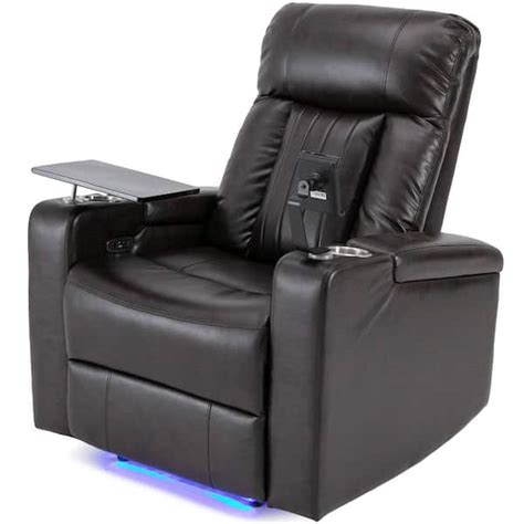 Merax Brown PU Home Theater Power Recliner with Storage, CupandPhone Holder, USB Charging Port ...