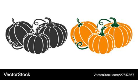 Pumpkins with leaves silhouette on white Vector Image