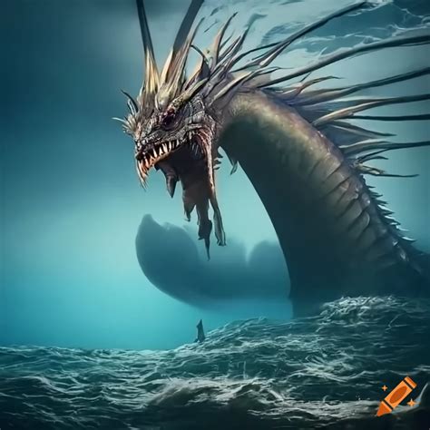 Hyperrealistic portrayal of a sea dragon emerging from the water on Craiyon