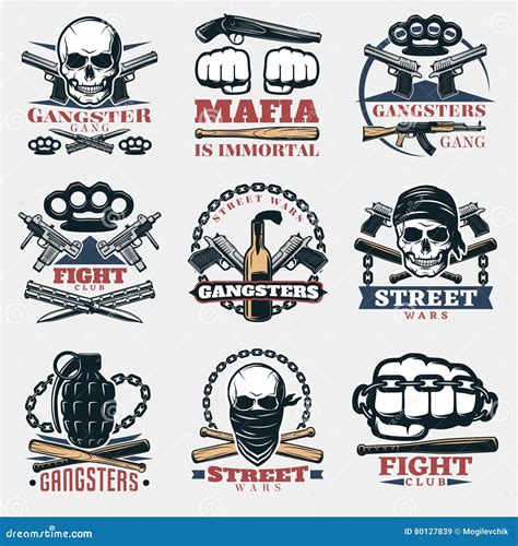 Mafia Fight Emblems in Color Stock Vector - Illustration of grunge ...