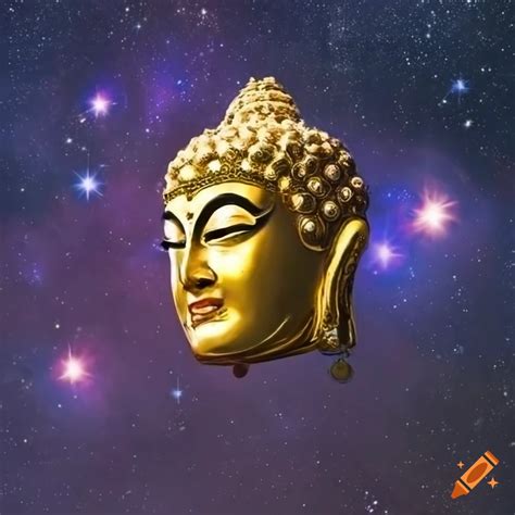 Golden buddha head floating in cosmic starry sky on Craiyon