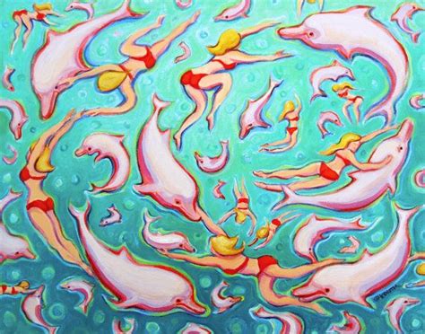 Swimming with Pink Dolphins Colorful Whimsical by korpita on Etsy, $225.00 | Dolphin painting ...