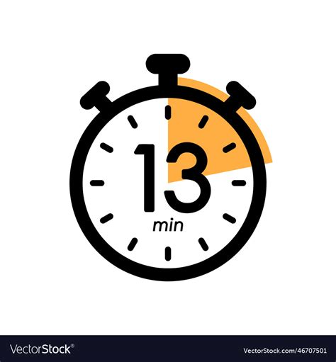 Thirteen minutes stopwatch icon 13 min Royalty Free Vector