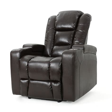 Everette Tufted Leather Power Recliner with Arm Storage and USB Cord ...