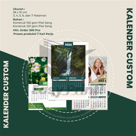 Jual KALENDER CUSTOM MURAH | UKURAN 31CM x 51CM | 1,3, 4,6, 7 Hal ...