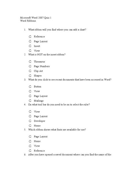 Ms Word Quiz | PDF | Microsoft Word | Page Layout