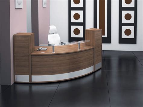 Buy Arc - Walnut Reception Desk with Clear Glass Shelf | Auraa Design