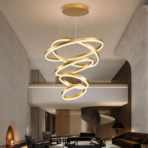 Modern Chandelier Big LED Chandelier 5 Rings Chandeliers Gold Dimmable Pendant Light High ...