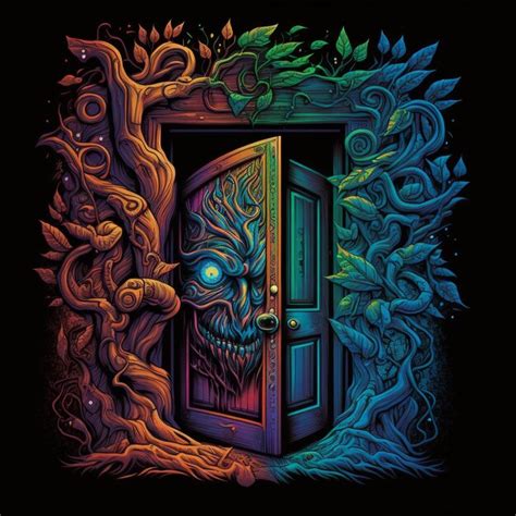 Premium Photo | A colorful illustration of a door with a monster on it