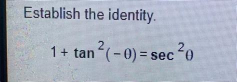 Solved Establish the identity. 1 + tan-(-0) = secº0 = | Chegg.com