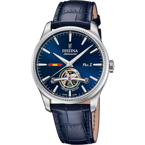 FESTINA SWISS MEN'S BLUE SWISS MADE LEATHER WATCH BRACELET F1902/2