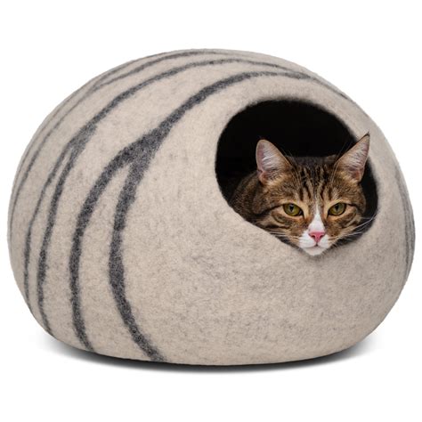 MEOWFIA Cat Bed for Large Cats - Wool Cat Cave Bed - Light Grey ...