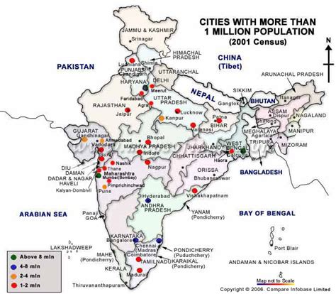 India Map of Cities with population of over one million, census maps of India, Population maps ...