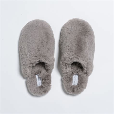 Faux Fur Mule Slippers Grey