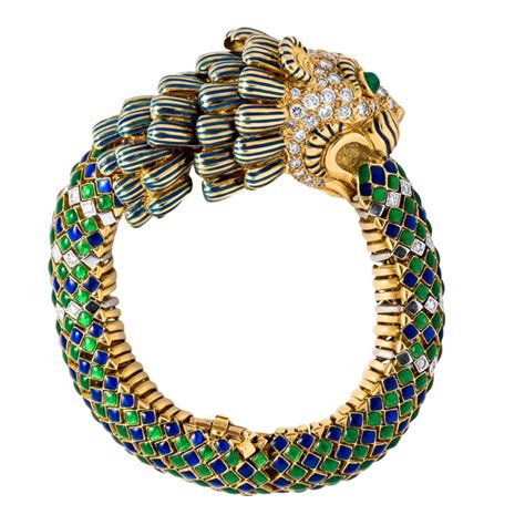 David Webb Diamond and Enamel Lions Head Bracelet | J.S. Fearnley | 6054