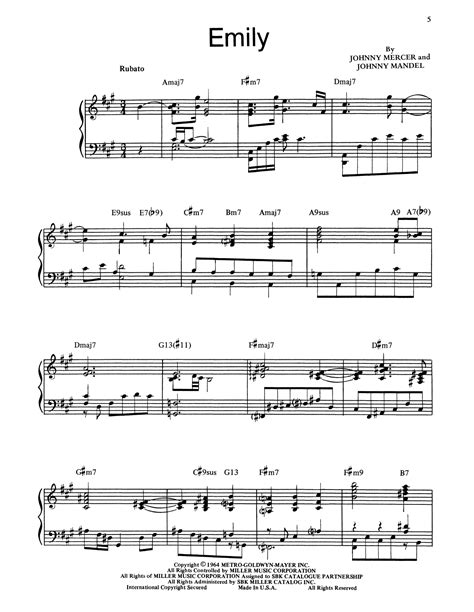 Emily by Bill Evans Sheet Music for Piano Transcription at Sheet Music Direct