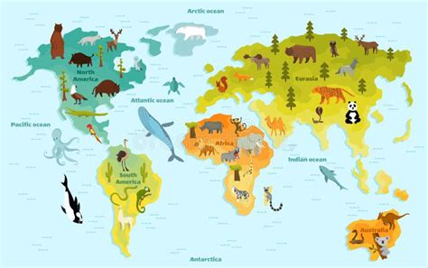 Map Of The World With Animals - Amabel Marianne