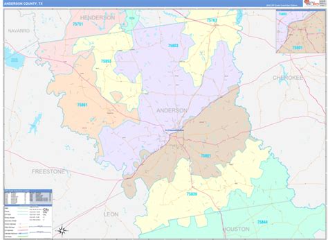 Anderson County, TX Wall Map Color Cast Style by MarketMAPS - MapSales