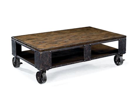 Modern Industrial Warehouse & Railroad Cart Coffee Tables with Caster Wheels