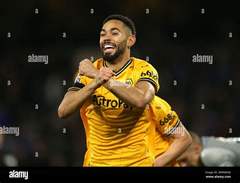 Wolverhampton Wanderers' Matheus Cunha celebrates scoring their side's second goal of the game ...