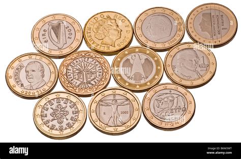 Ten 1 Euro coins and British Pound Coin Stock Photo - Alamy