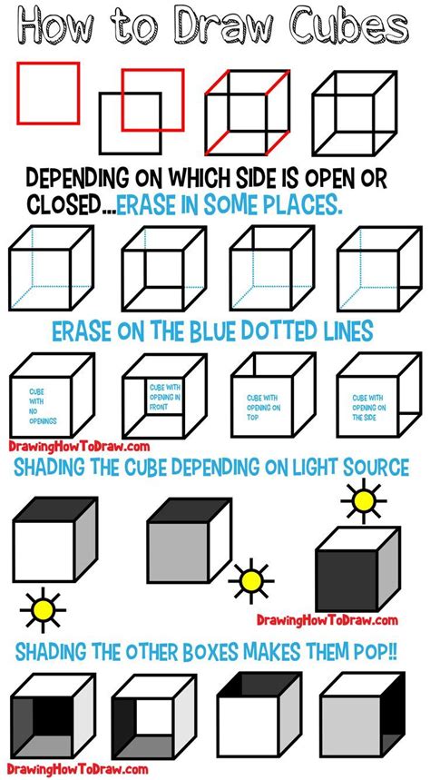 how to draw cubes with different shapes and sizes